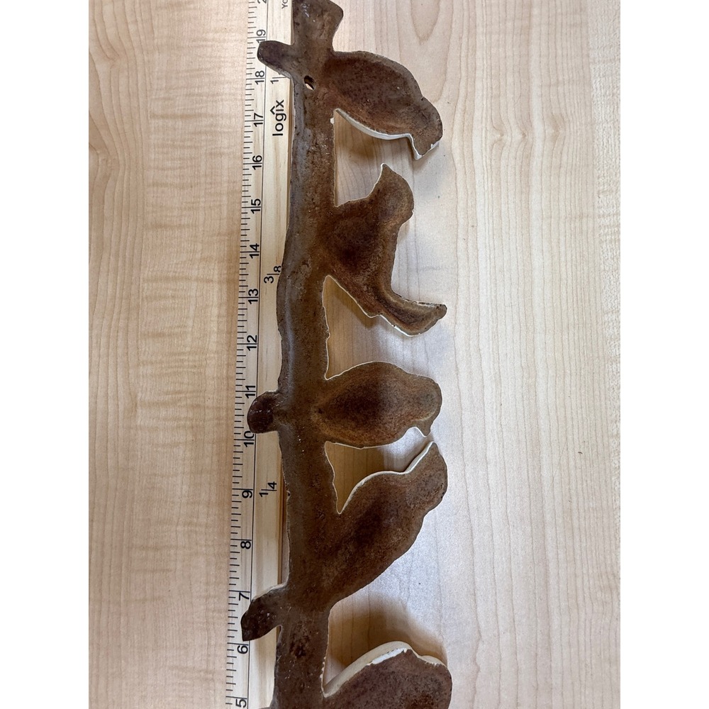 Vintage Style Cast Iron Birds on Branch Wall Hook Rack White Distressed 19 Inch - Picture 9 of 15
